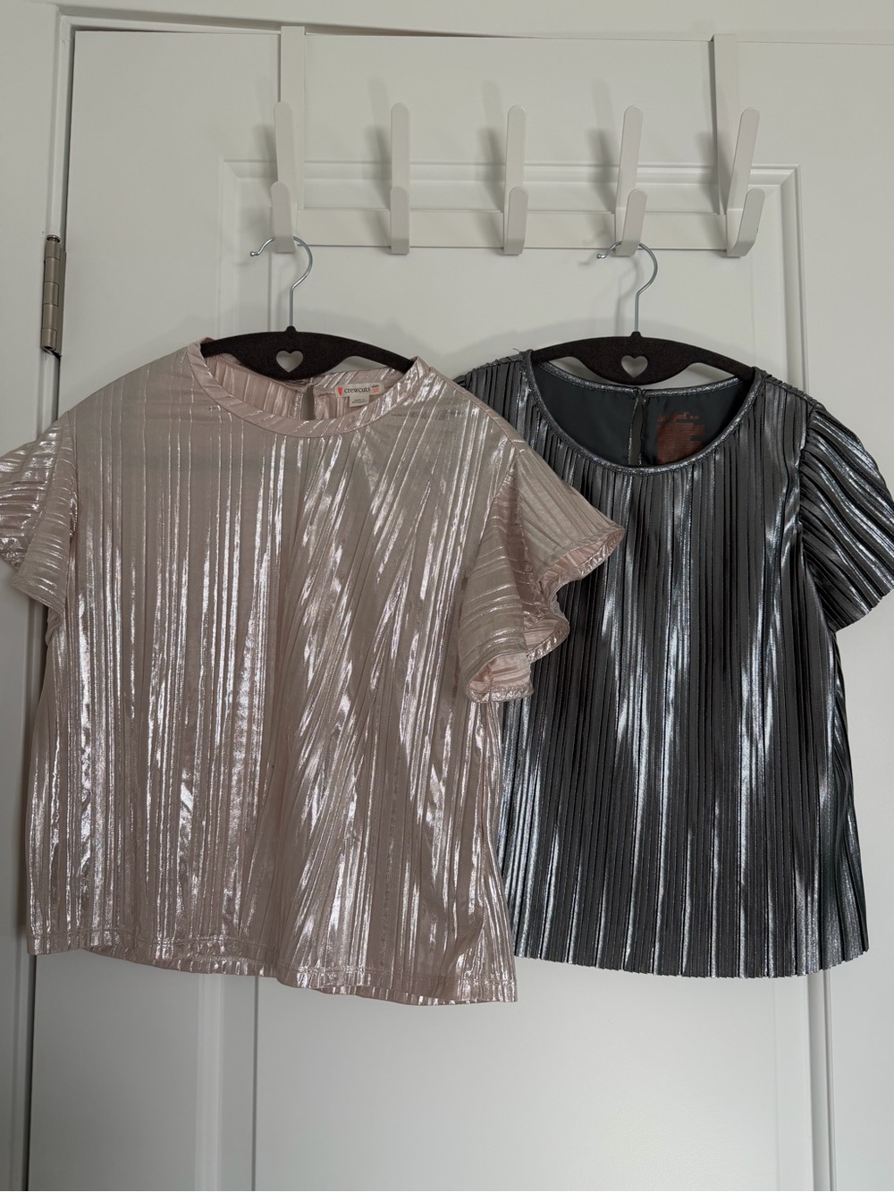 Crewcuts Cat&Jack Metallic Pleated Kids Top - Rose/Blush and Silver (size 8-10)